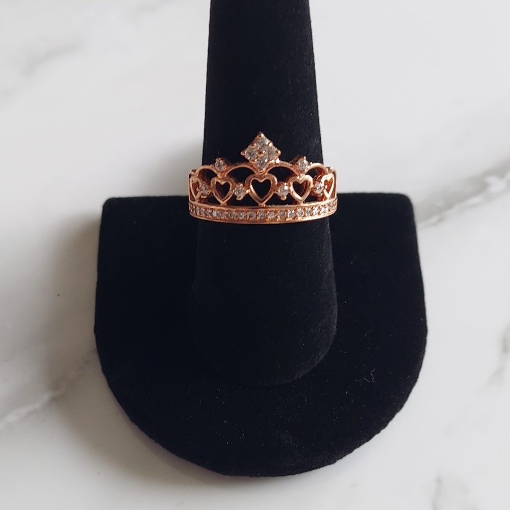 Rose Gold Diamond Princess Crown Ring